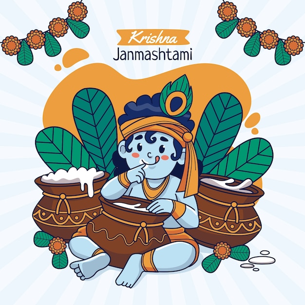 Vettore illustrazione di janmashtami disegnata a mano