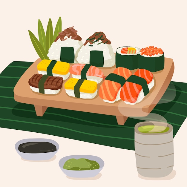 hand drawn japan food illustration