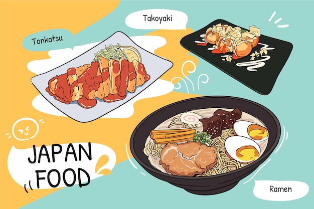 Vector hand drawn japan food