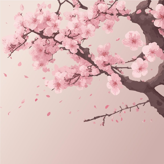 Hand drawn japanese illustration of cherry tree