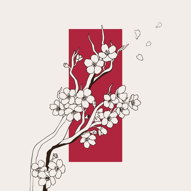 ベクトル 桜の花の手描きの日本のイラスト