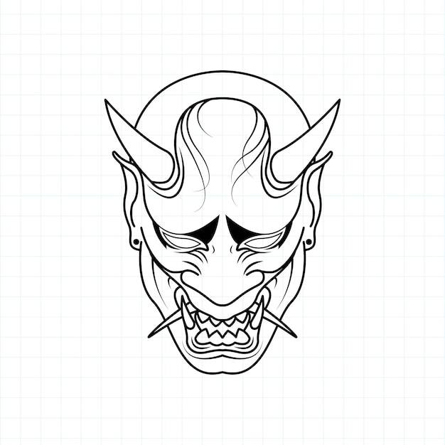 Vector hand drawn japanese oni demon mask coloring page vector illustration