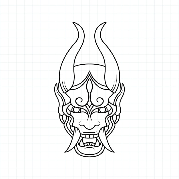 Vector hand drawn japanese oni demon mask coloring page vector illustration