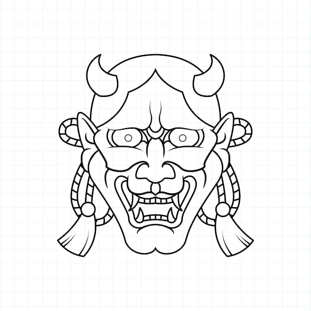 Vector hand drawn japanese oni demon mask coloring page vector illustration