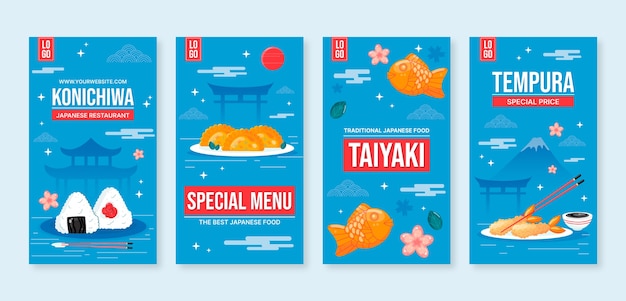 Vector hand drawn japanese restaurant instagram stories