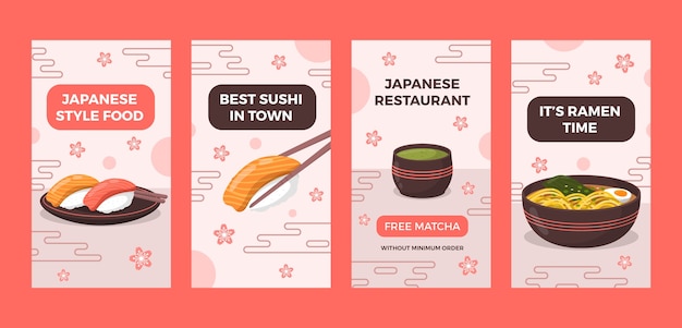 Vector hand drawn japanese restaurant instagram stories