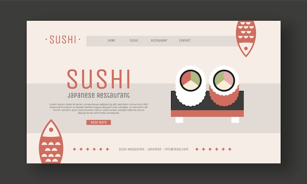 Vector hand drawn japanese restaurant landing page template