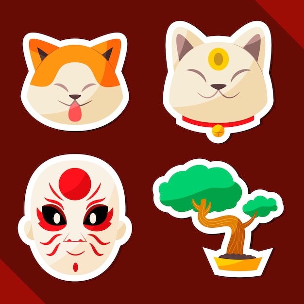 Vector hand drawn japanese stickers