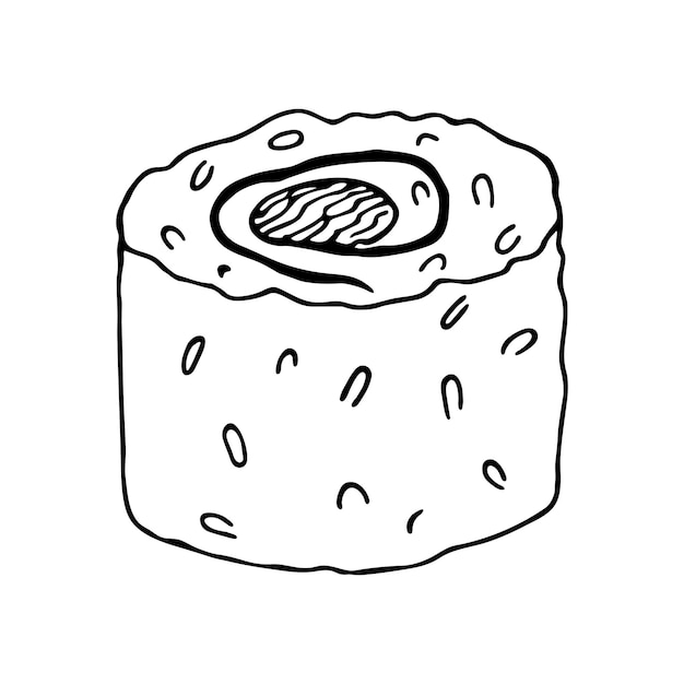 Hand drawn Japanese sushi uramaki roll. Asian food doodle Illustration. Sushi bar