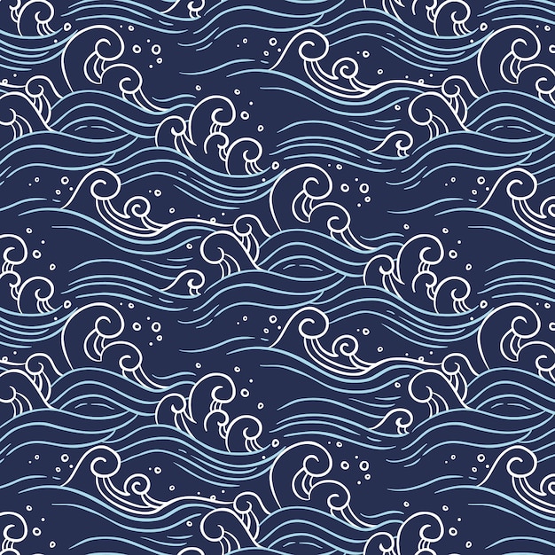 Vector hand drawn japanese wave pattern design