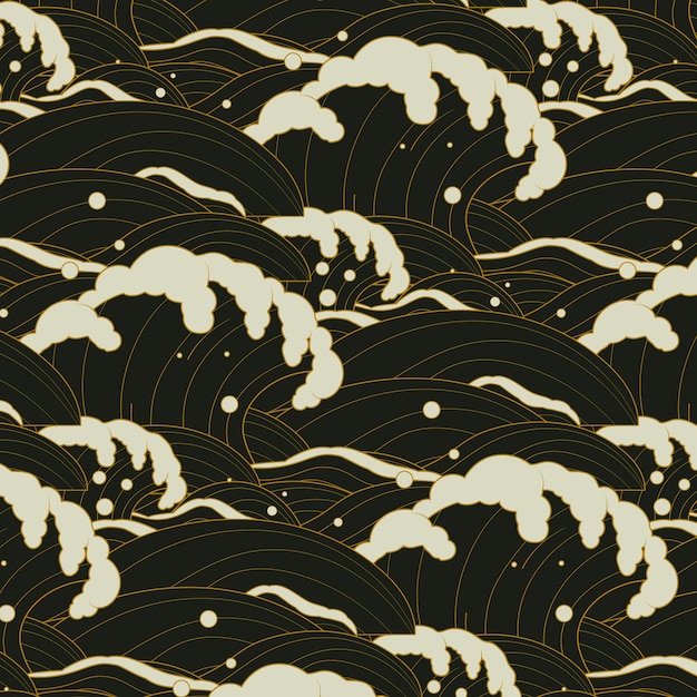 ベクトル 手描き日本の波パターンイラスト