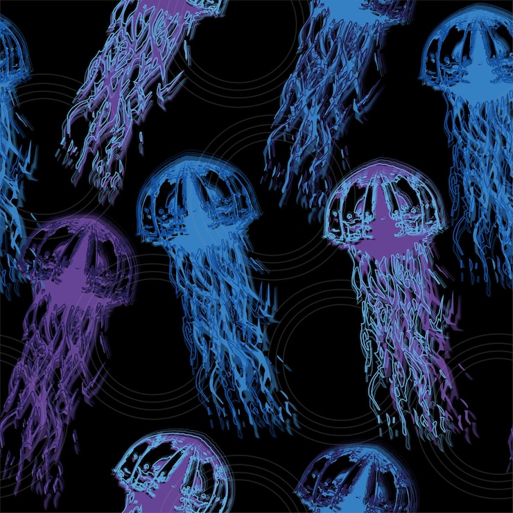 Vector hand drawn jellyfish texture raster hand drawn watercolor seamless pattern sea collection
