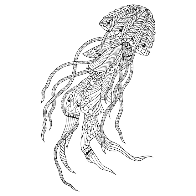 zentangleスタイルのクラゲの手描き