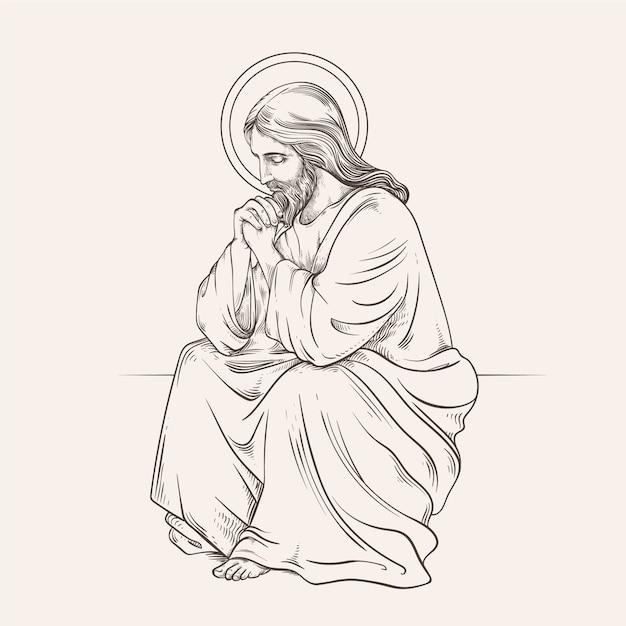 Vector hand drawn jesus drawing illustration