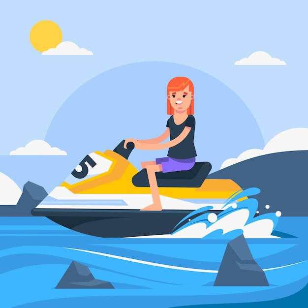 Vector hand drawn jet ski illustration