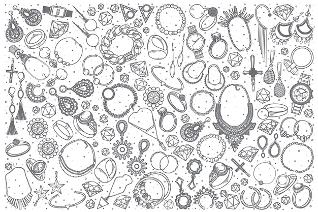Premium Vector  Hand drawn jewelry doodle set
