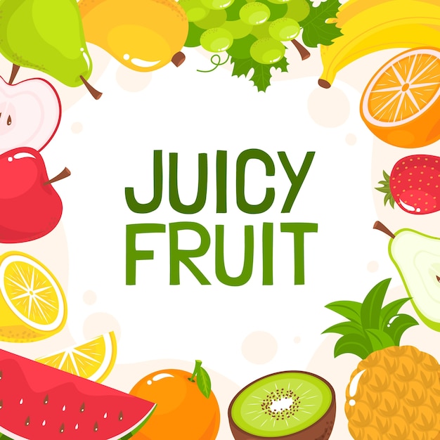 Hand drawn juicy fruit pieces on white background