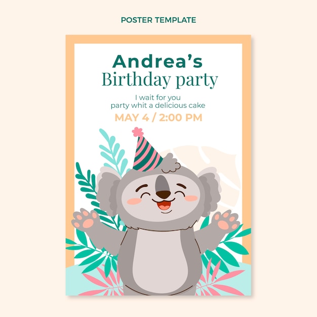 손으로 그린 정글 생일 파티 포스터