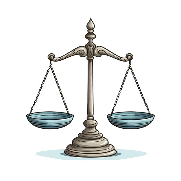 Vector hand drawn justice scales cartoon vector illustration clipart white background