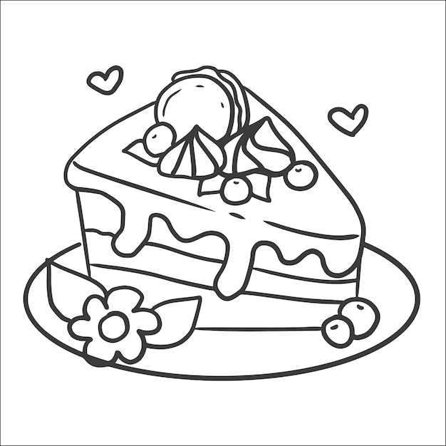 Vettore pagina da colorare di torta kawaii disegnata a mano