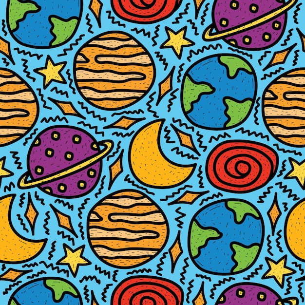 Hand drawn kawaii cartoon doodle planet design