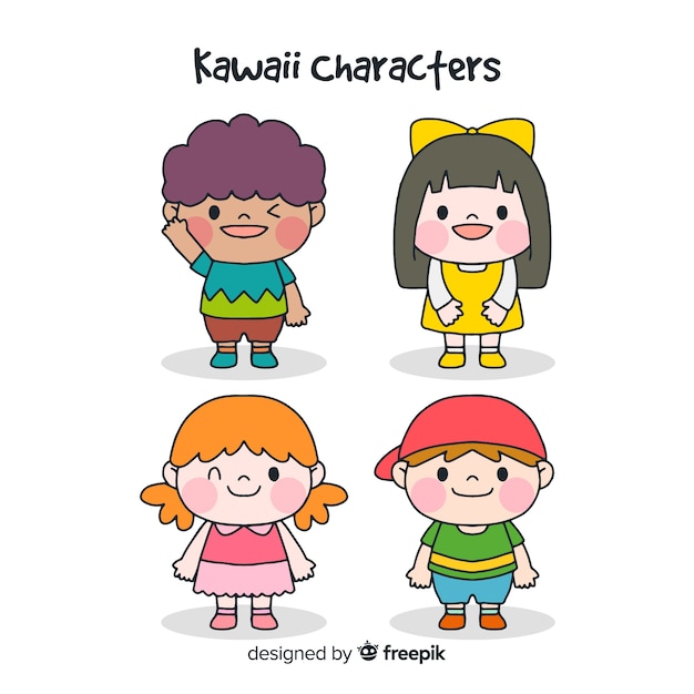 Hand drawn kawaii characters collection