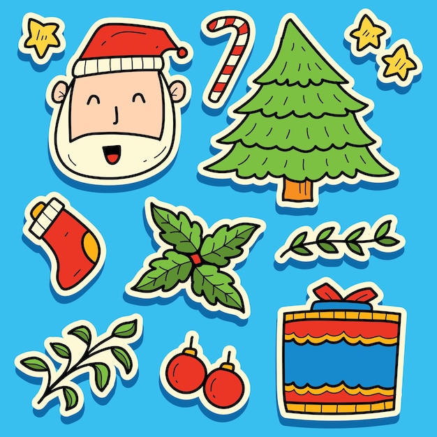 Hand drawn kawaii christmas doodle cartoon sticker design