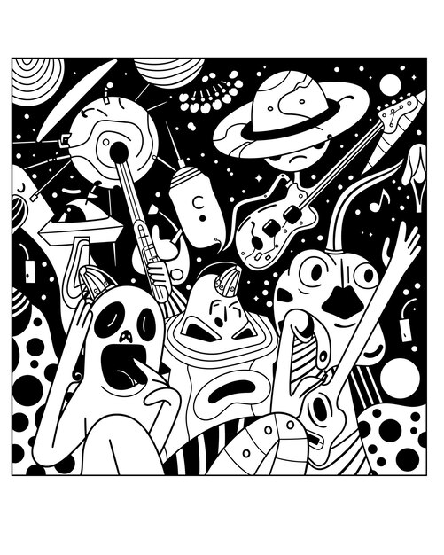 Vector hand drawn kawaii coloring book illustration for kids black and white illustration