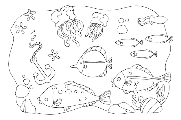 Vector hand drawn kawaii coloring book illustration