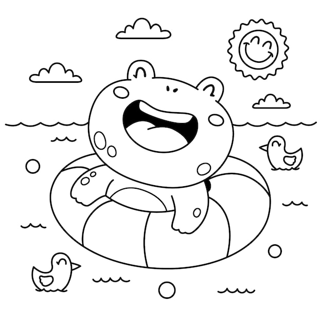 Hand drawn kawaii coloring book illustration