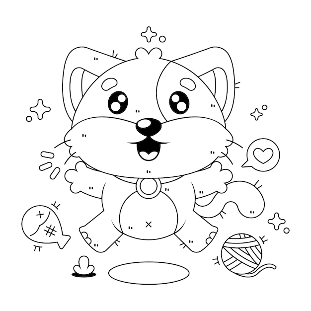 Hand drawn kawaii coloring book illustration