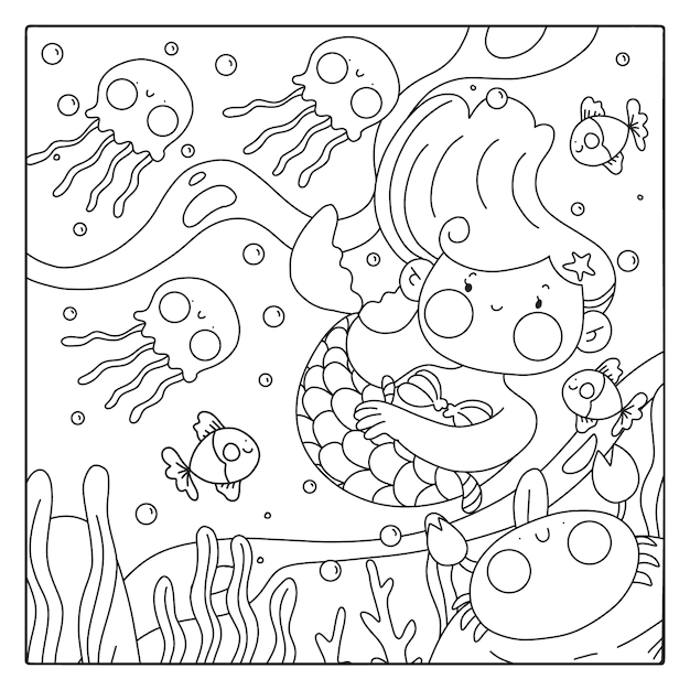 Vector hand drawn kawaii coloring book illustration