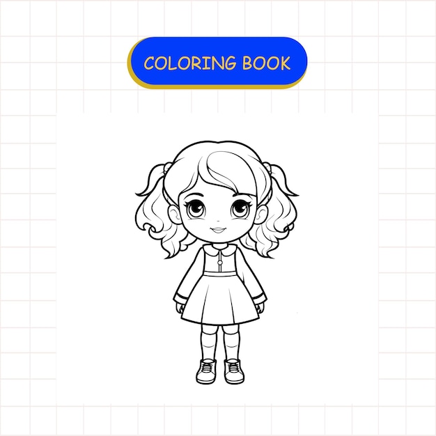 Hand drawn kawaii coloring book for kids