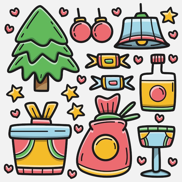 Hand drawn kawaii doodle cartoon christmas design