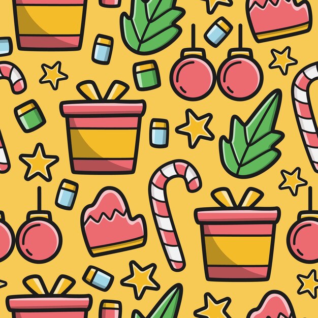 Hand drawn kawaii doodle cartoon christmas pattern design illustration