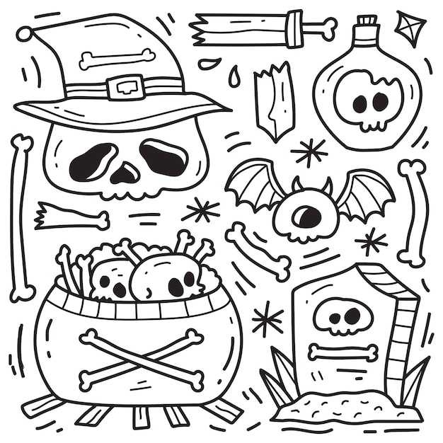 Hand drawn kawaii doodle halloween cartoon coloring design