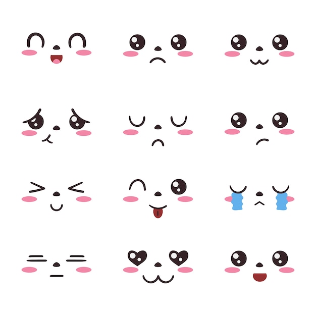 Vector hand drawn kawaii face collection