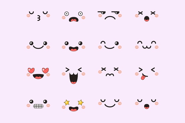 Vector hand drawn kawaii face collection