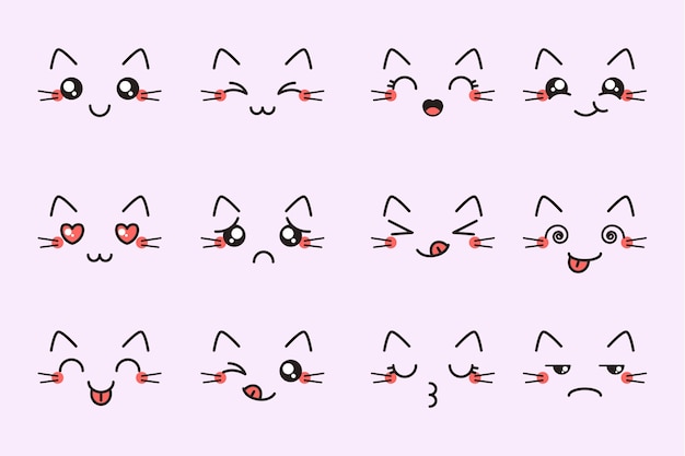 Vector hand drawn kawaii face collection