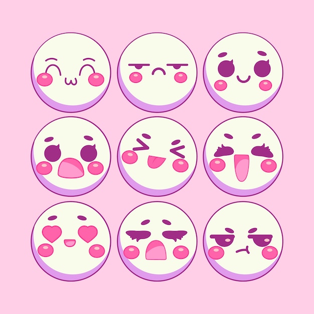 Vector hand drawn kawaii face collection