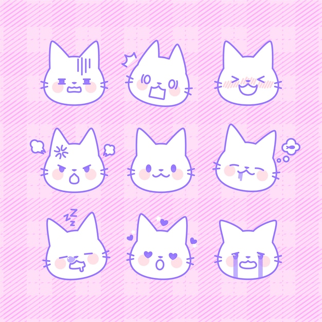 Vector hand drawn kawaii face collection