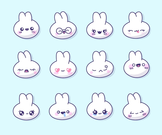 Vector hand drawn kawaii face collection