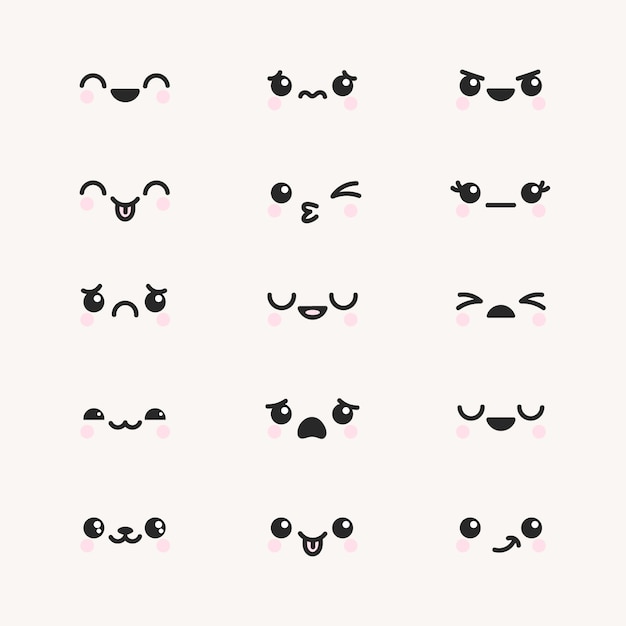 Vector hand drawn kawaii face collection