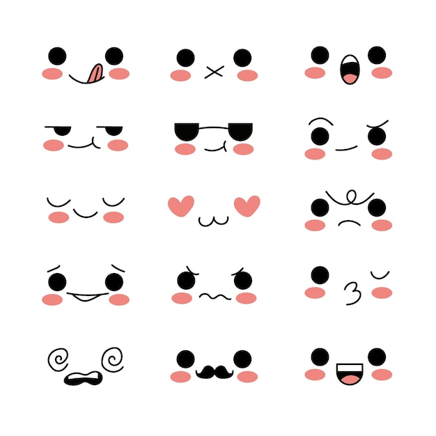 Vector hand drawn kawaii face collection