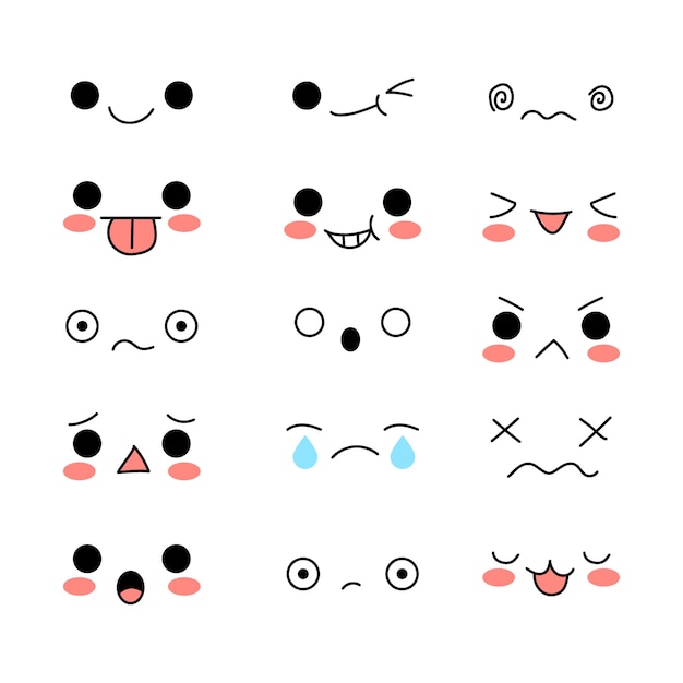 Vector hand drawn kawaii face collection