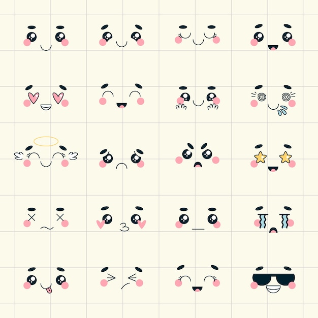 Vector hand drawn kawaii face collection