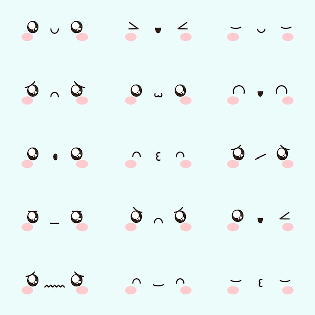 Vector hand drawn kawaii face collection