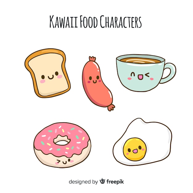 Collezione di cibo kawaii disegnata a mano