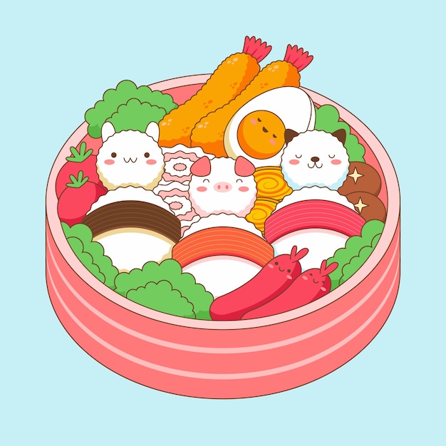 Hand drawn kawaii food illustration