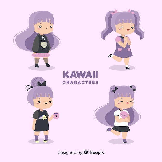 Hand drawn kawaii girl collection